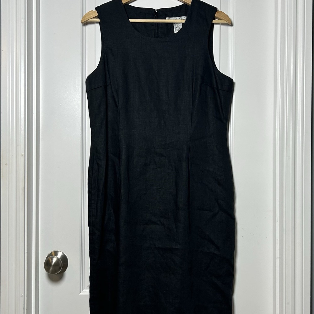 Samantha Taylor‎ Vintage 100% Linen Black Sheath Dress Timeless Old Money Style